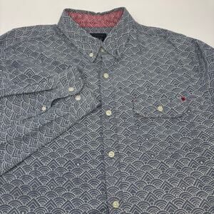 Roark Mens Large Blue White Shape Patterned Long Sleeve Button Down Shirt